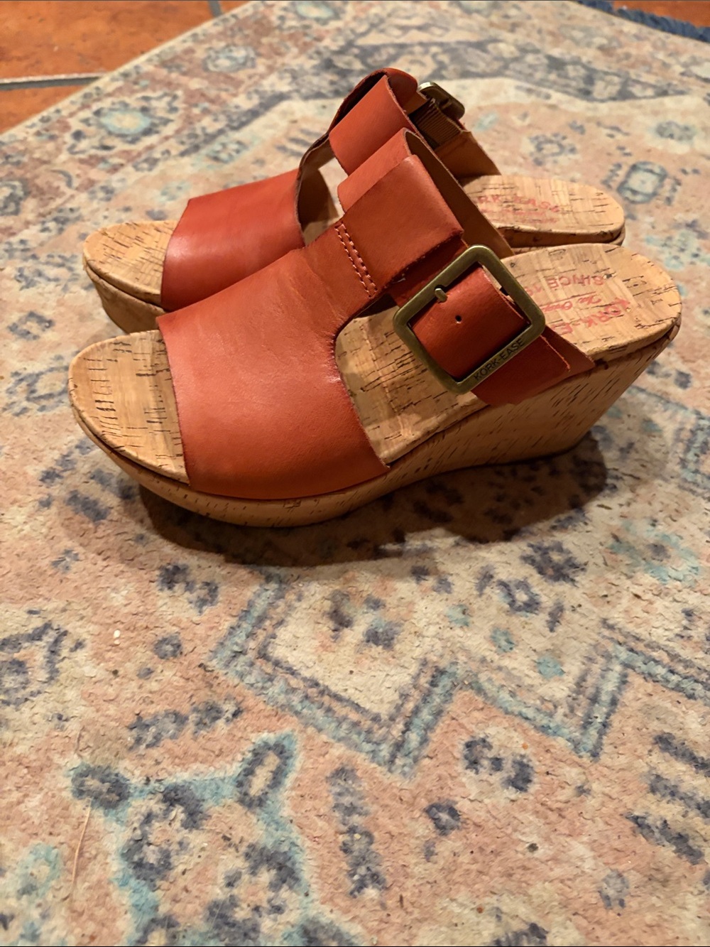 Kork-Ease Women's Cork Wedge Slide Sandals - Rust